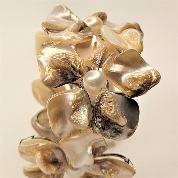 Cream White Pearl Adjustable Cuff Bangle Bracelet- NEW - Picture 10 of 12